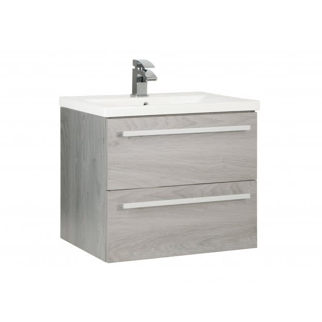 Purity 600mm 2 Drawer Wall Mounted Unit Silver Oak
