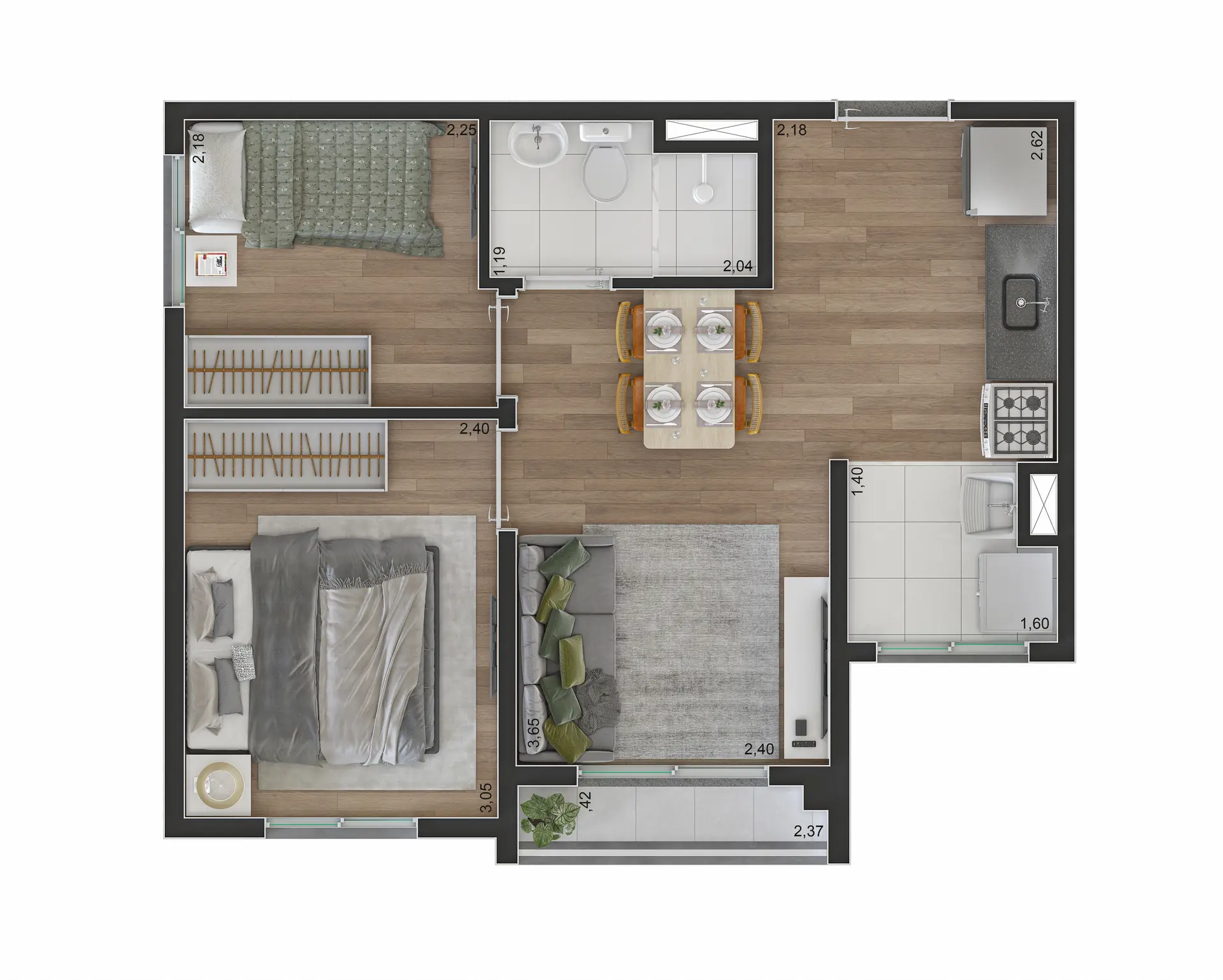 Planta 2 Dormitórios com Terraço