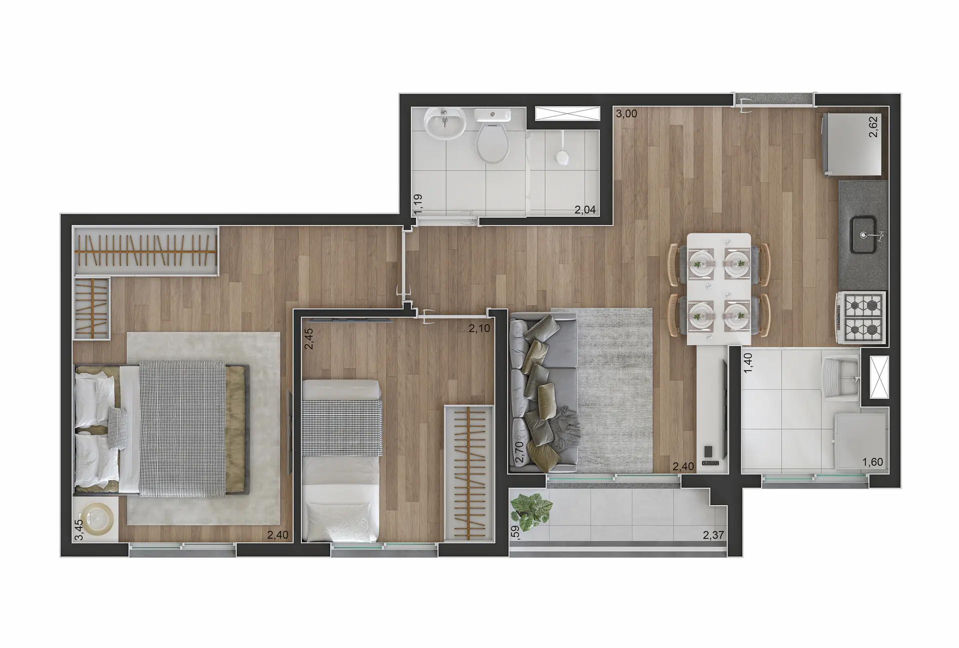 Planta 2 Dormitórios com Terraço
