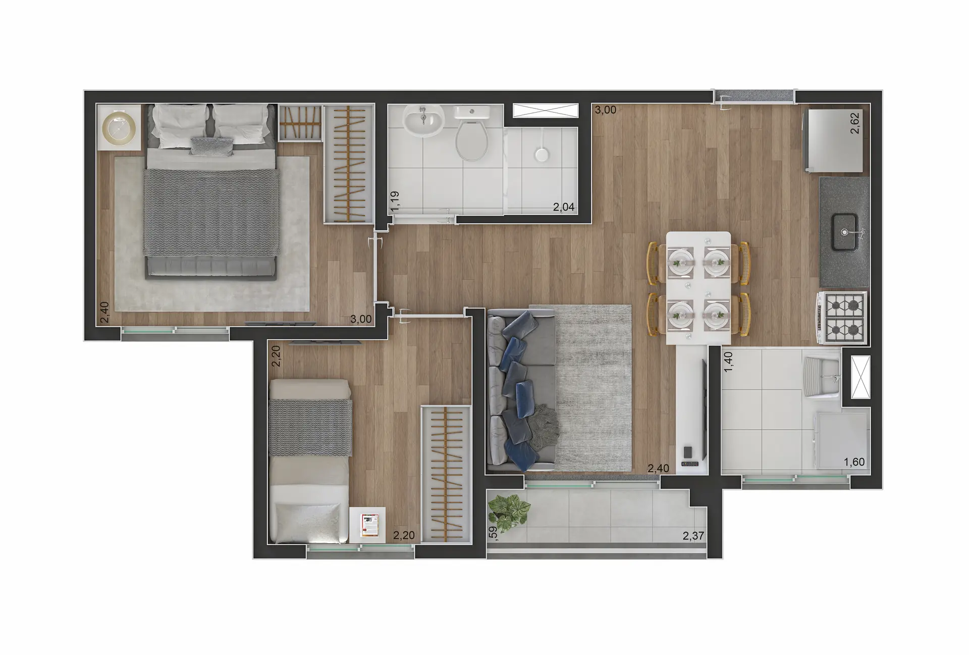 Planta 2 Dormitórios com Terraço