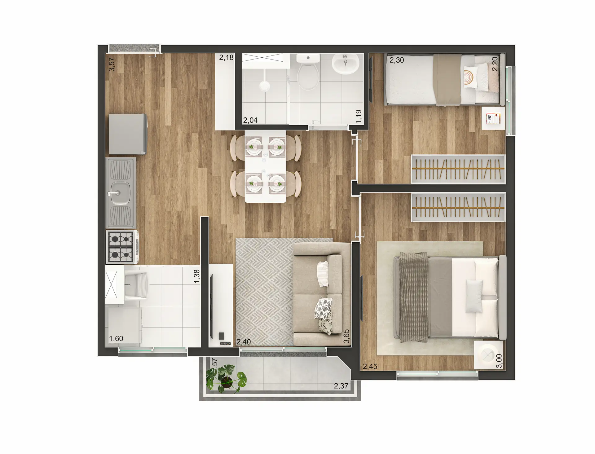Planta 2 dorms e terraço