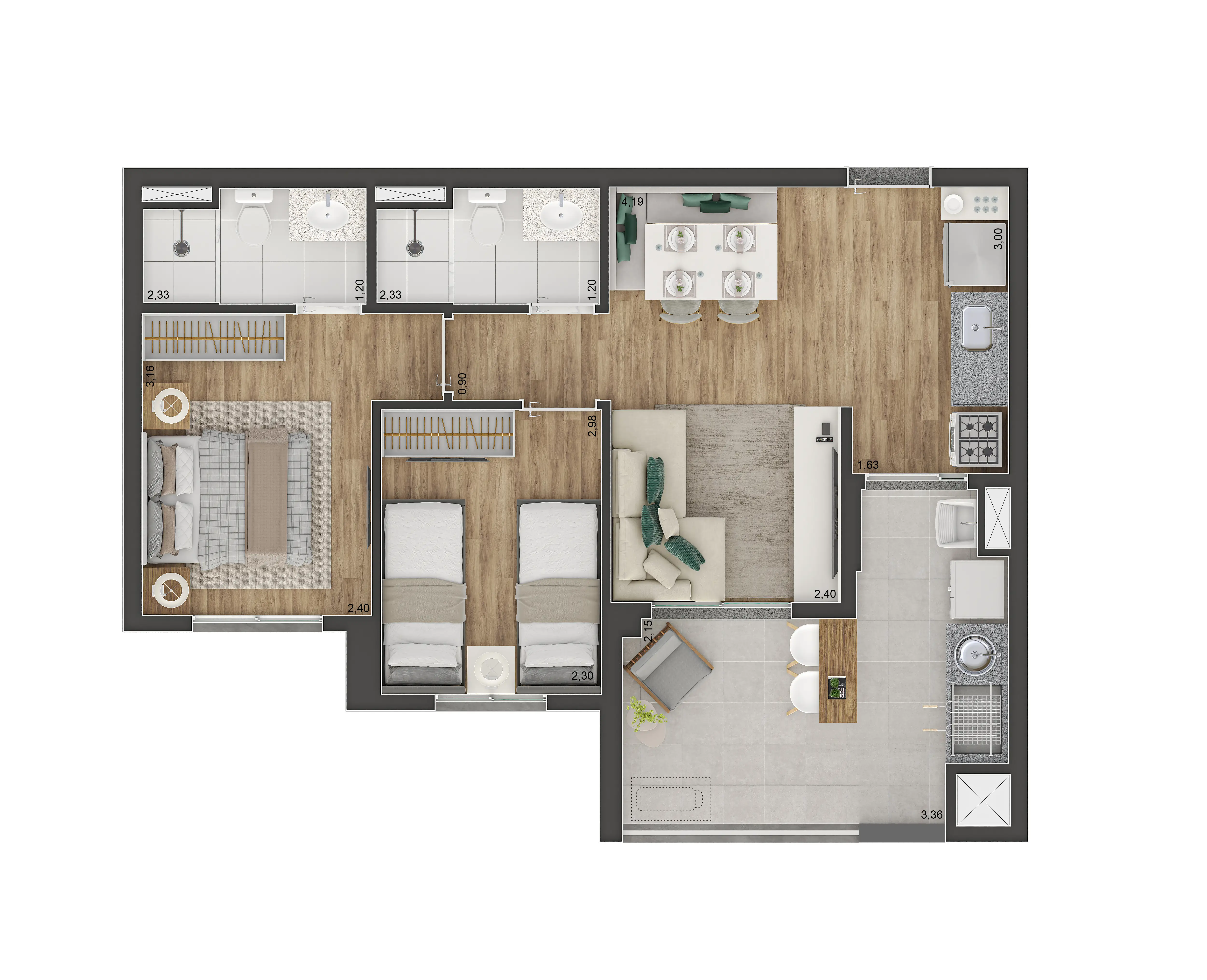 Planta 2 dorms (1 suíte)