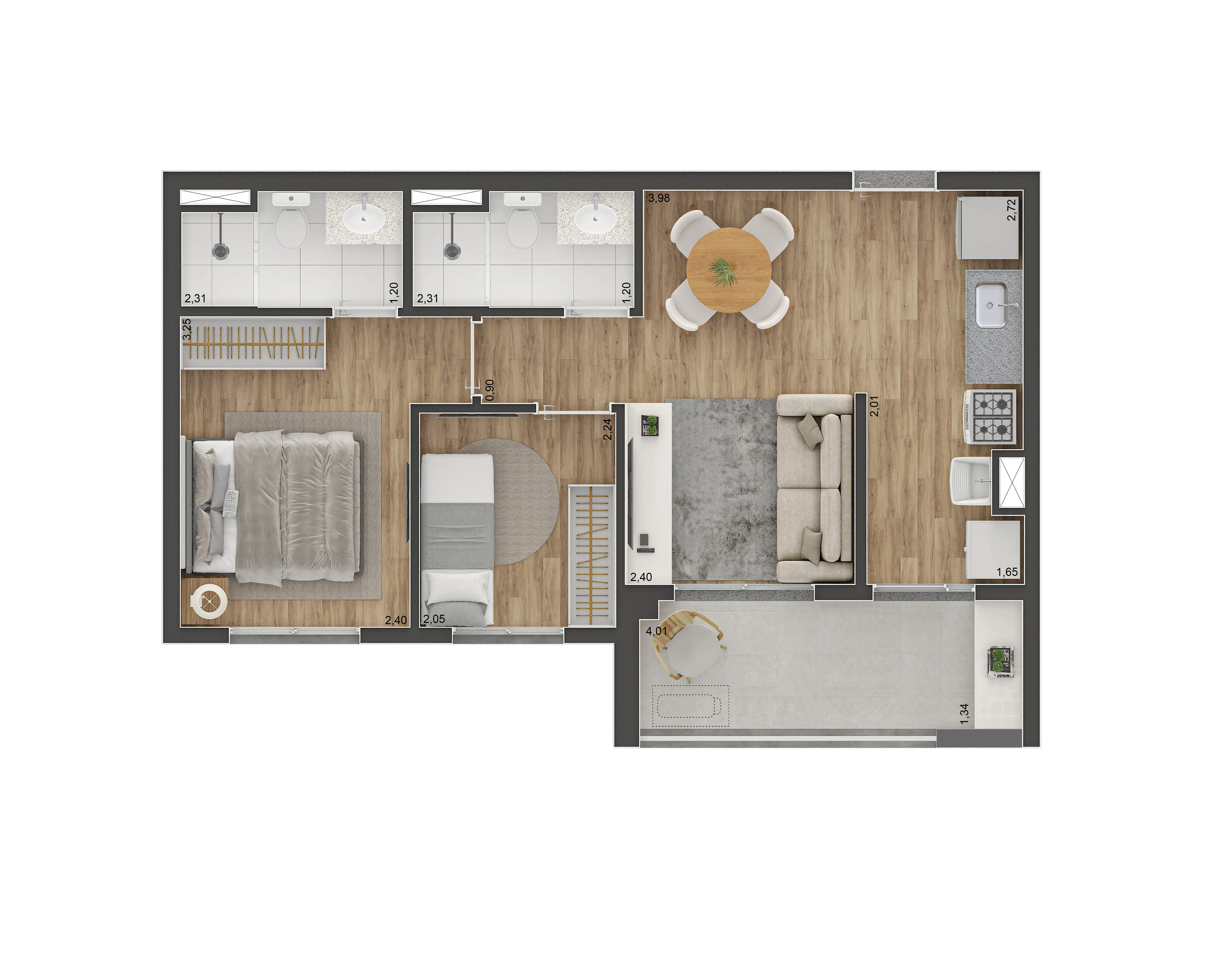 Planta 2 dorms (1 suíte)