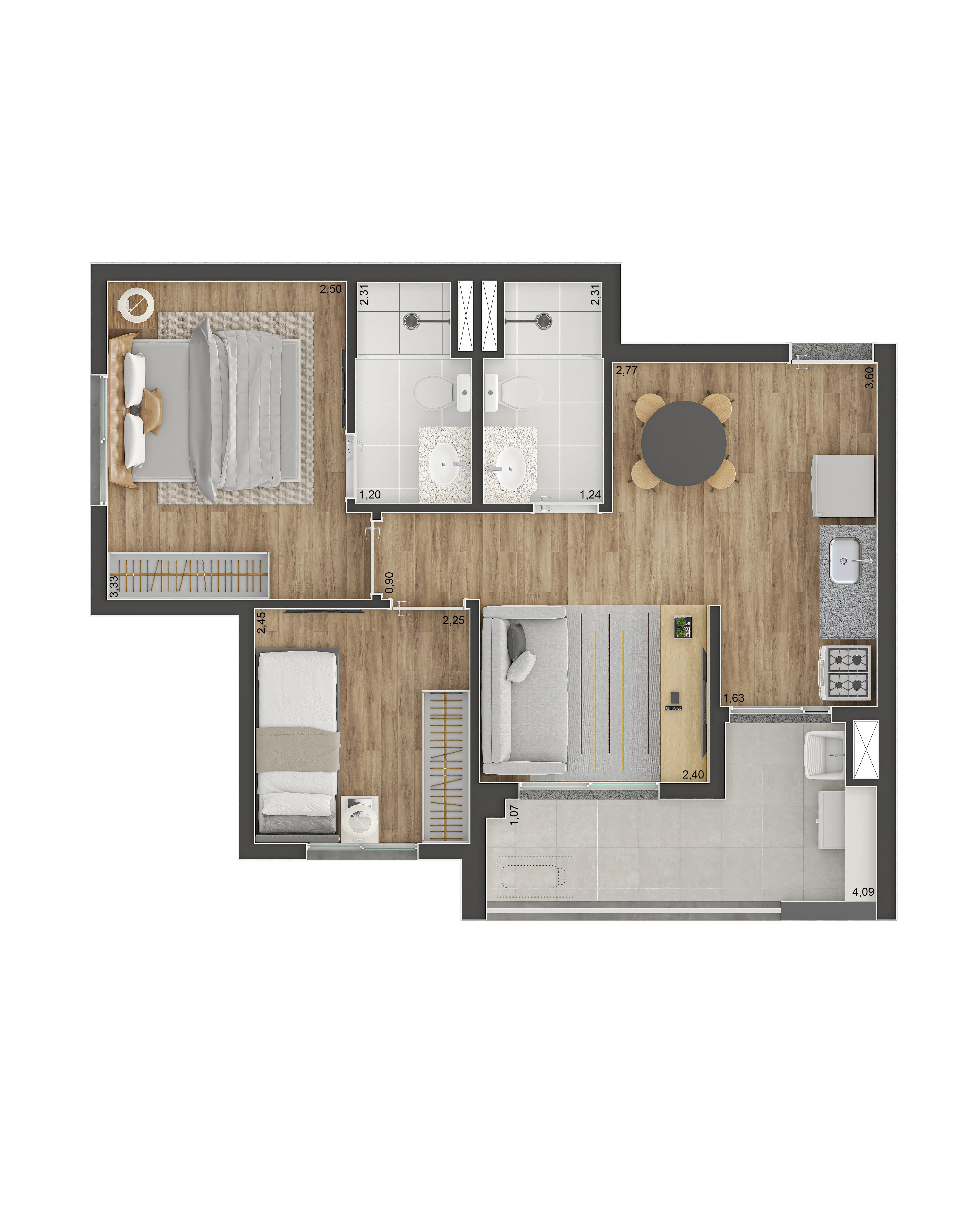 Planta 2 dorms (1 suíte)