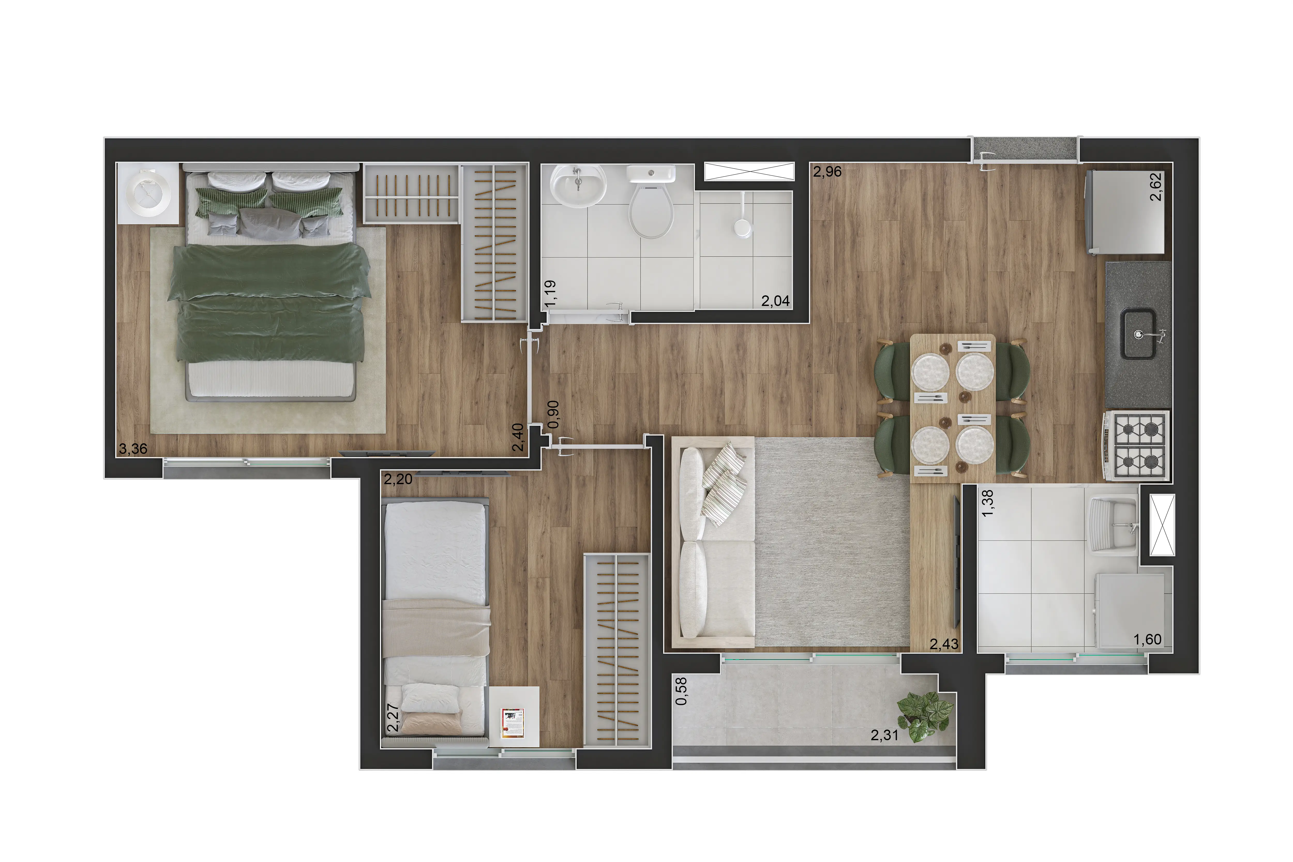 Planta 2 dorms com terraço