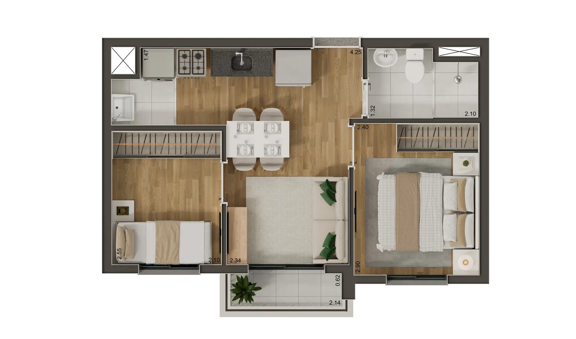 Planta 2 dormitórios