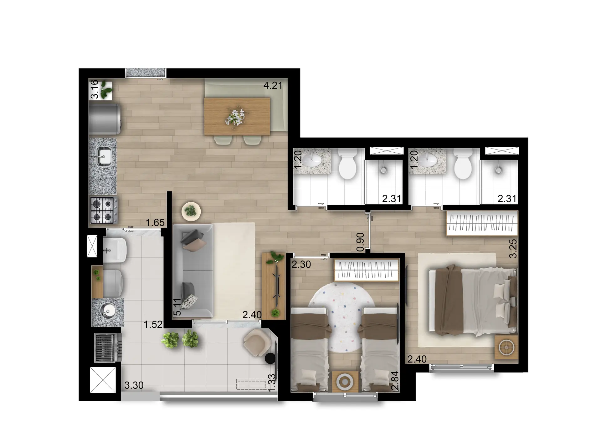 Planta 2 dorms · suíte