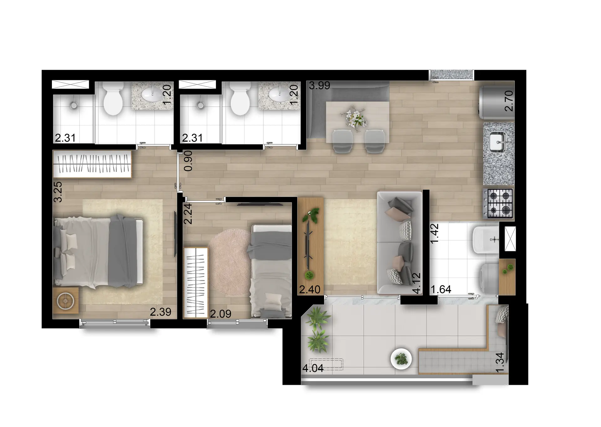 Planta 2 dorms · suíte