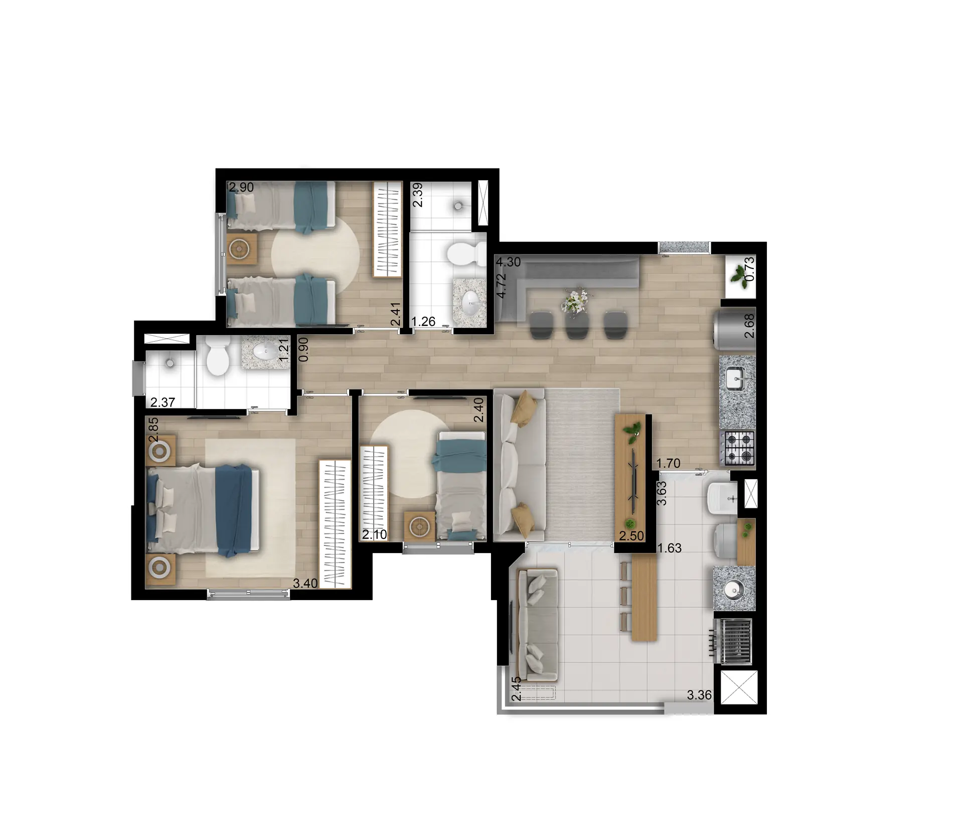 Planta 3 dorms · suíte