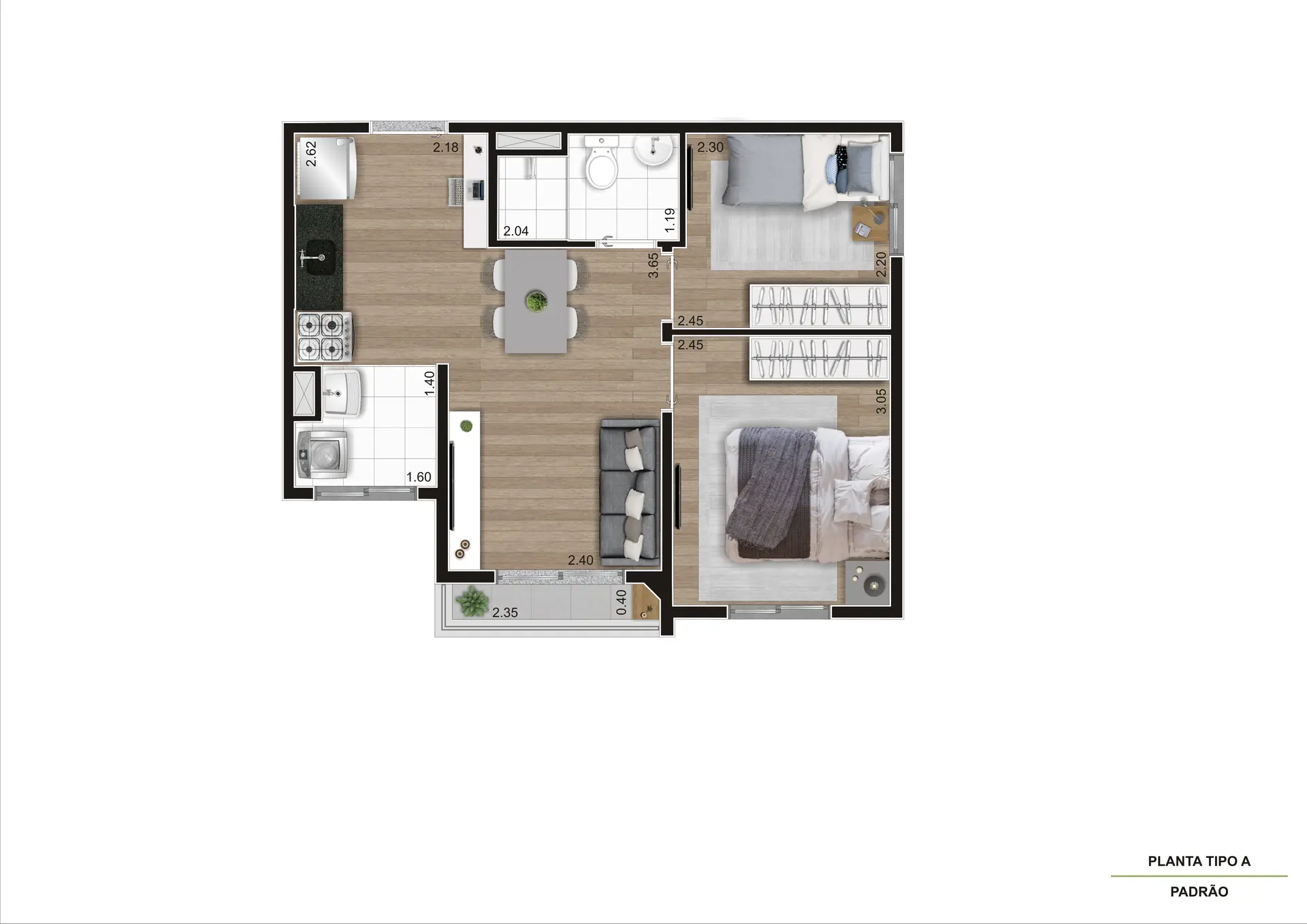 Planta 2 dorms · 37 m²