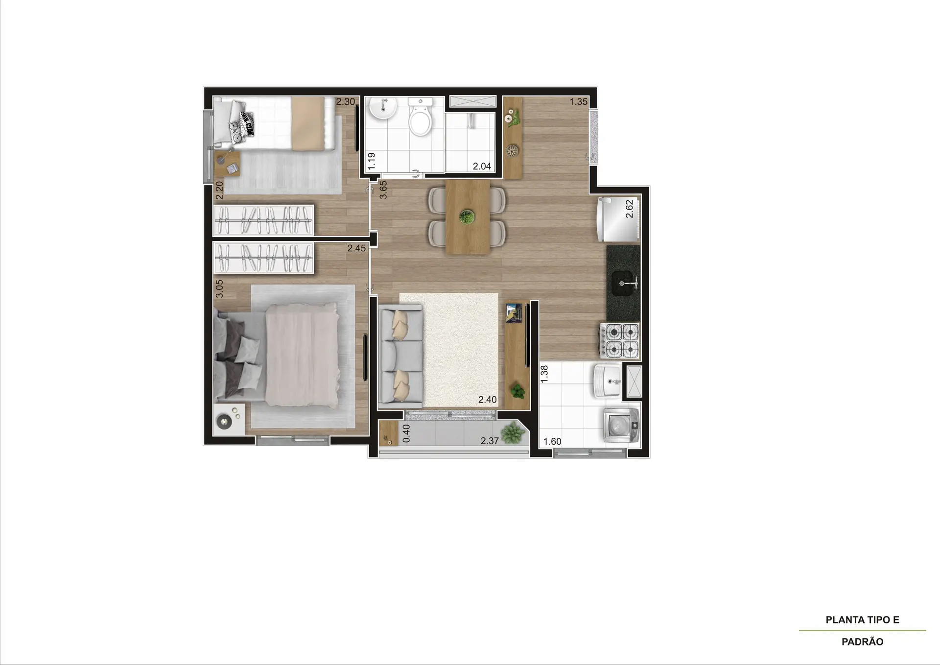 Planta 2 dorms · 38 m²