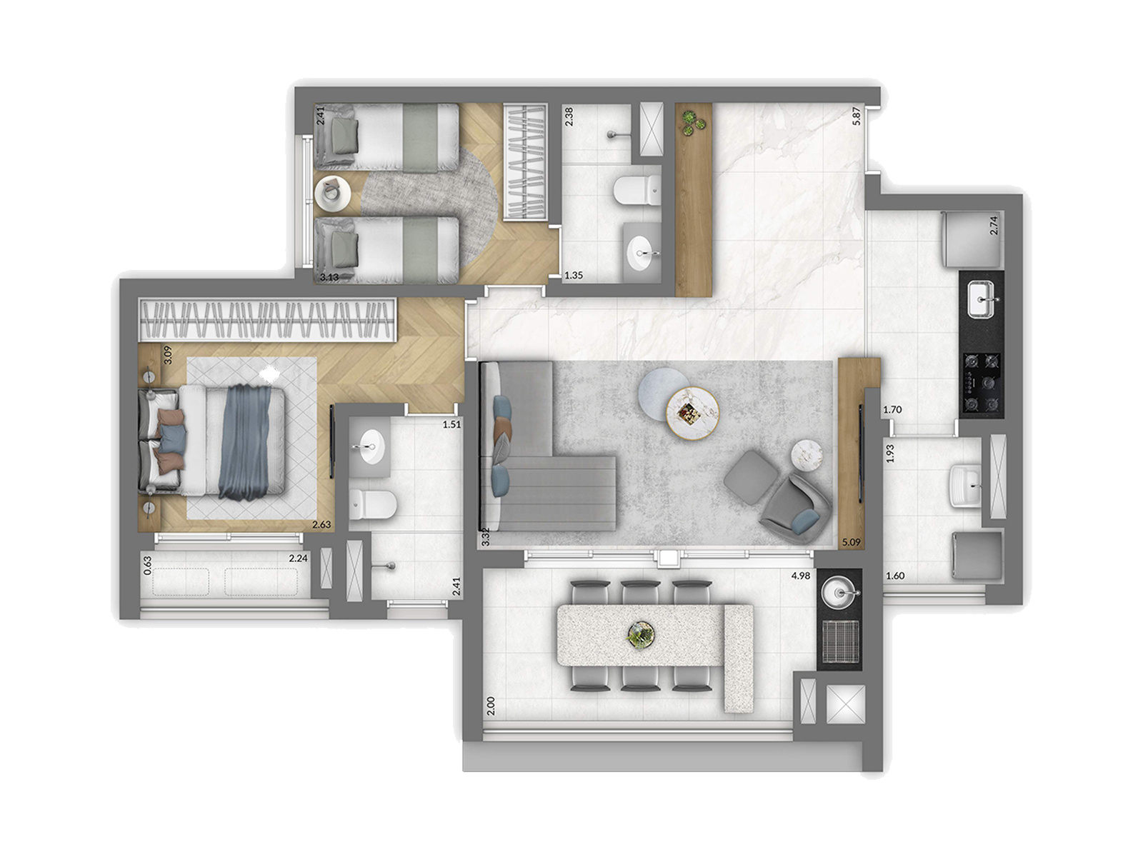 Planta 2 dorms · 2 suítes