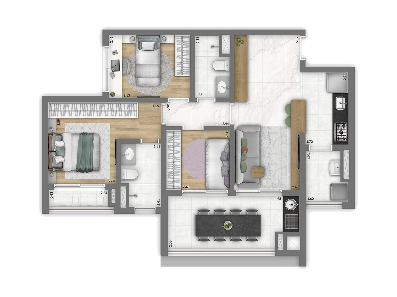 Planta 3 dorms · 1 suíte