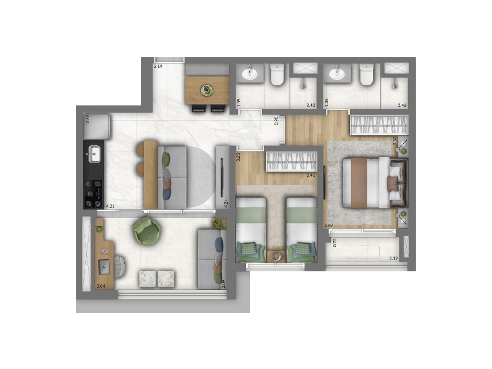 Planta 2 dorms · 1 suíte