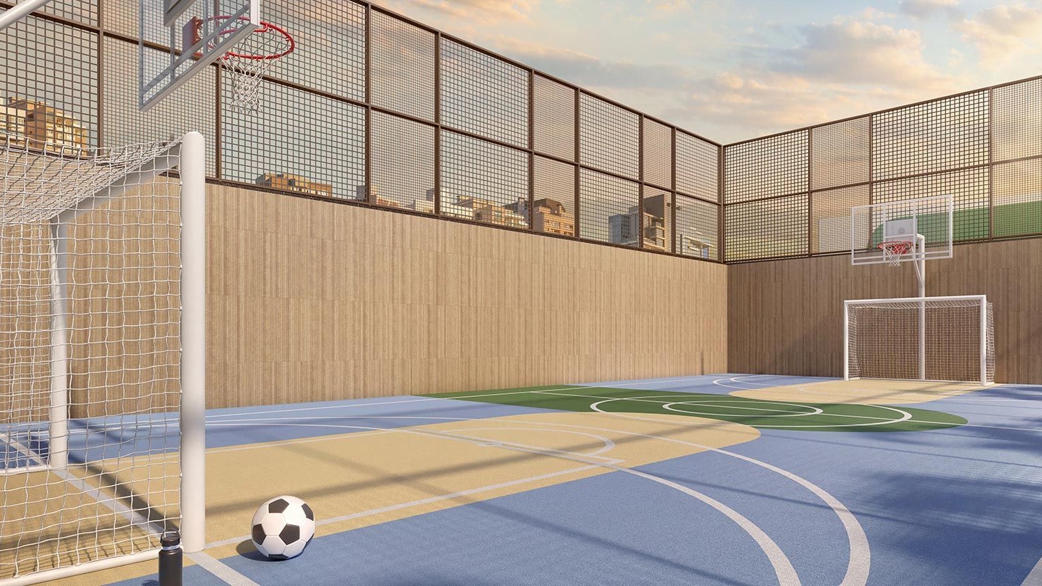 Perspectiva artística da quadra de esportes