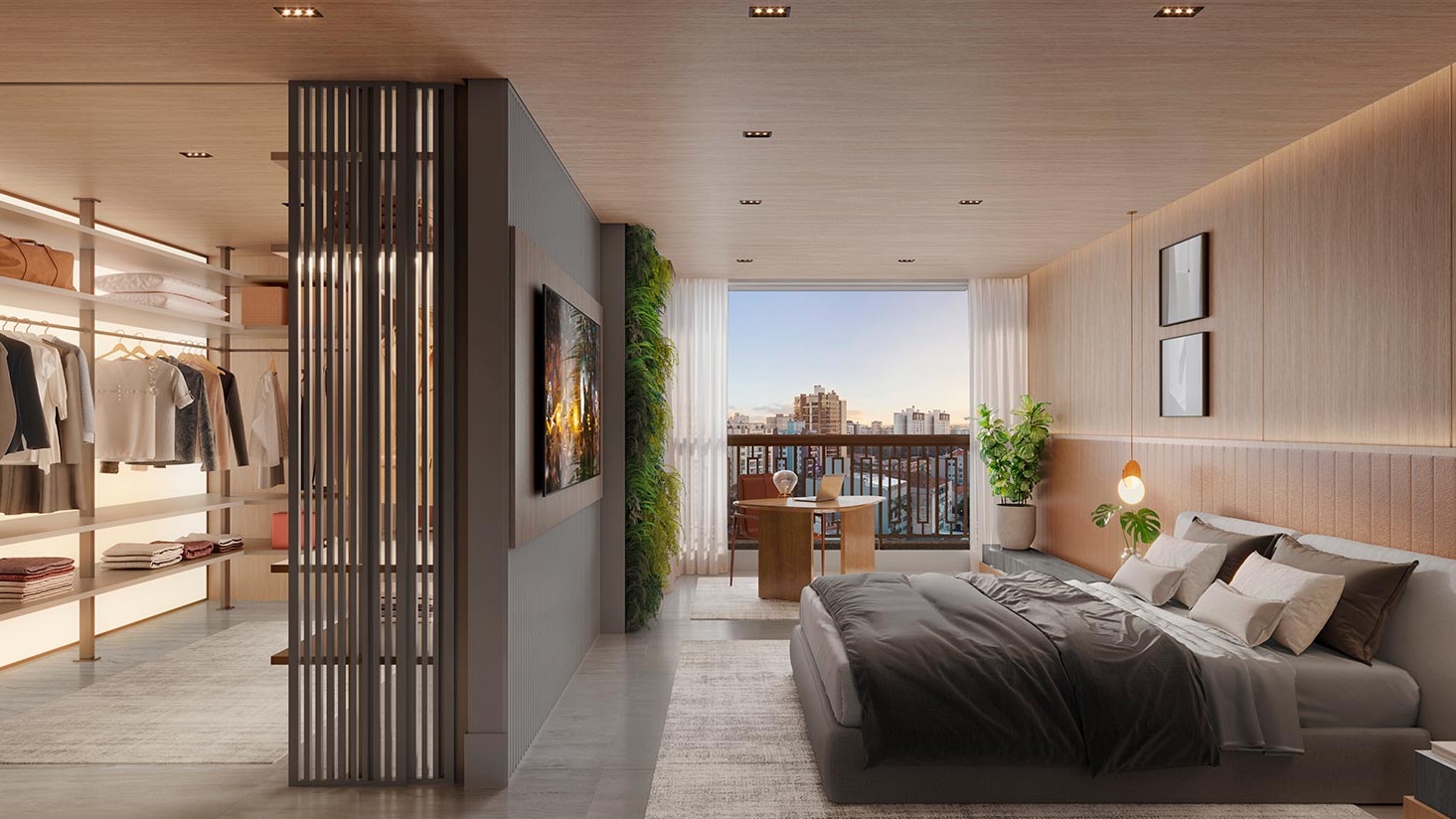 Perspectiva artística da suíte residencial