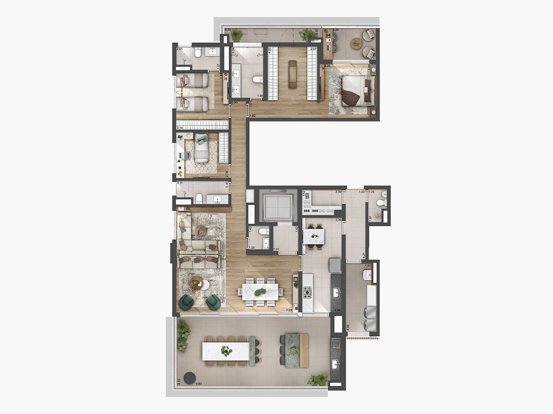 Planta 3 suítes · living ampliado