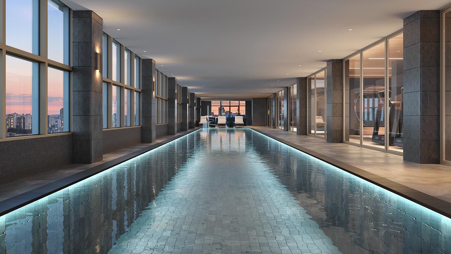 Perspectiva artística da piscina coberta