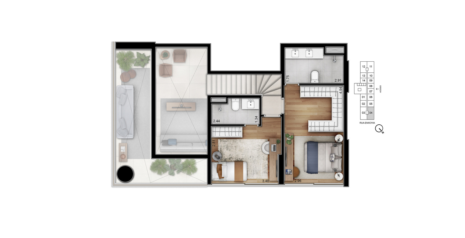 Planta Duplex · 2 suítes