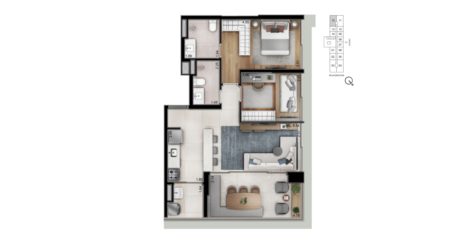 Planta 2 dorms · 1 suíte