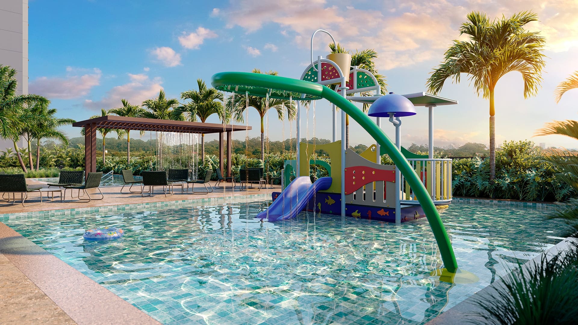 Perspectiva artística da piscina infantil