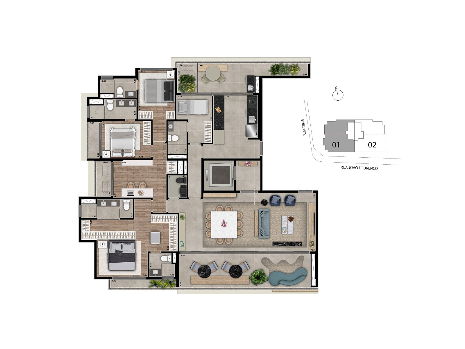 Planta Penthouse · 3 suítes