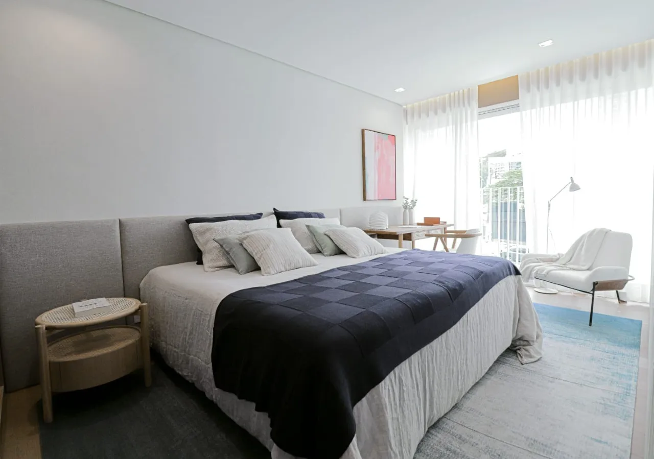 Dormitório do apartamento decorado do Península Vila Madalena