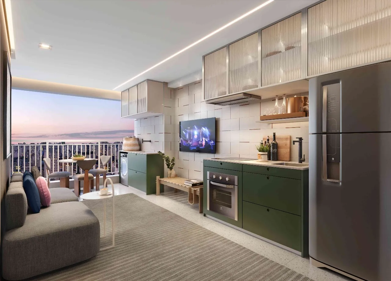 Living do apartamento decorado do The Collection Paulista