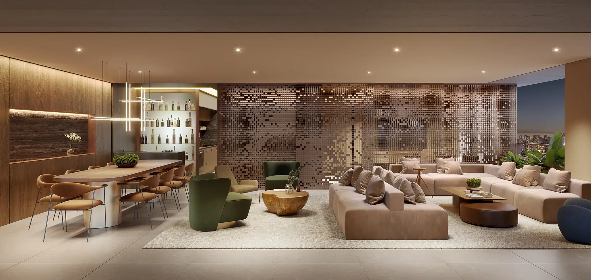 Lounge com parede de pedra do Asteri