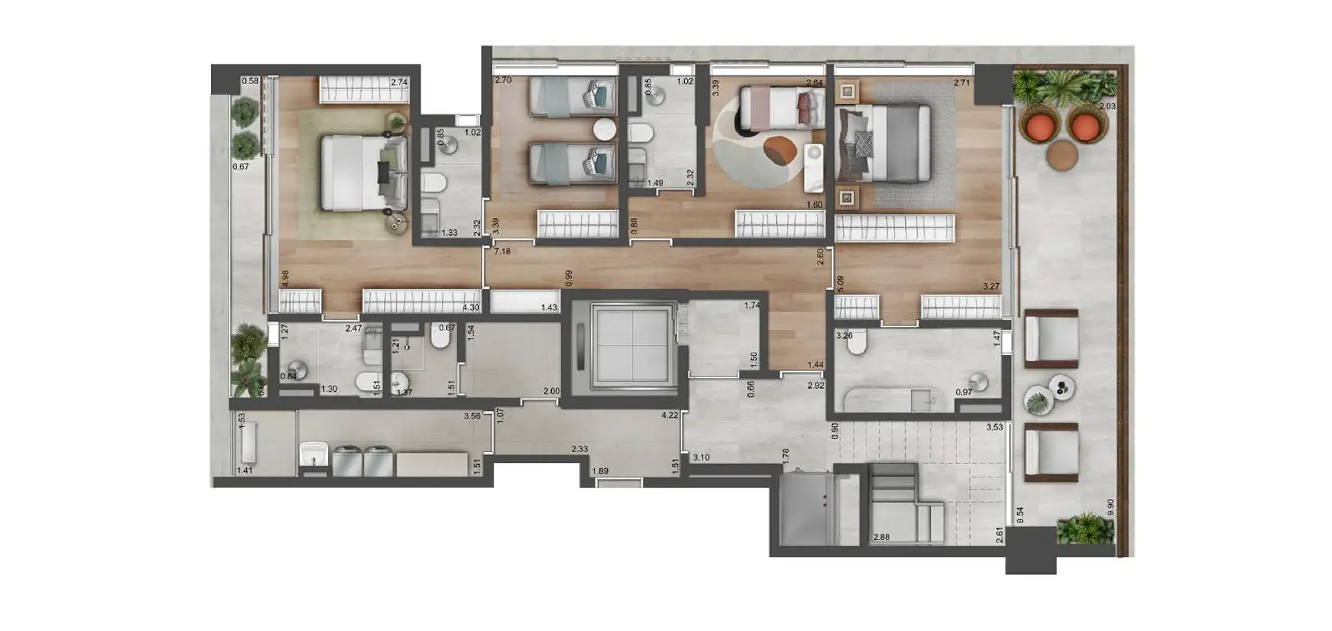 Planta Duplex · 4 suítes · 350 m²