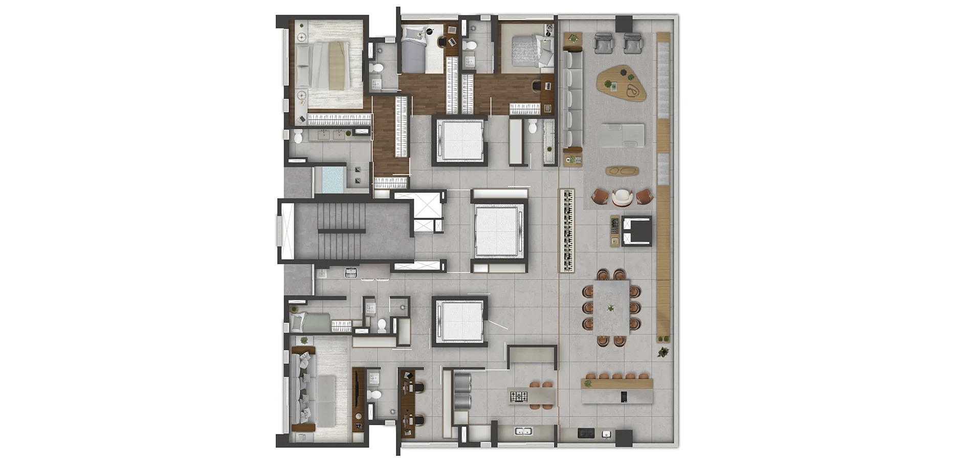 Planta 4 suítes · 350 m²