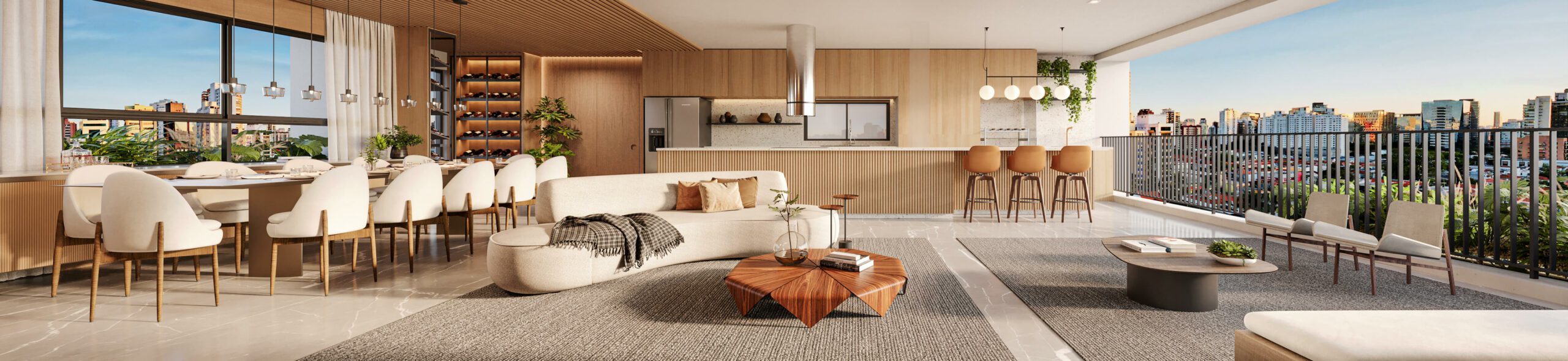 Living decorado com varanda do Baume Itaim