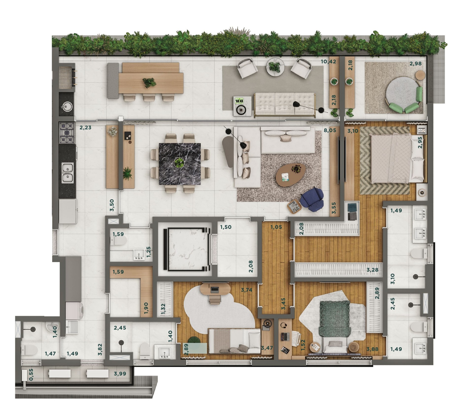 Planta Apartamento tipo · 3 suítes