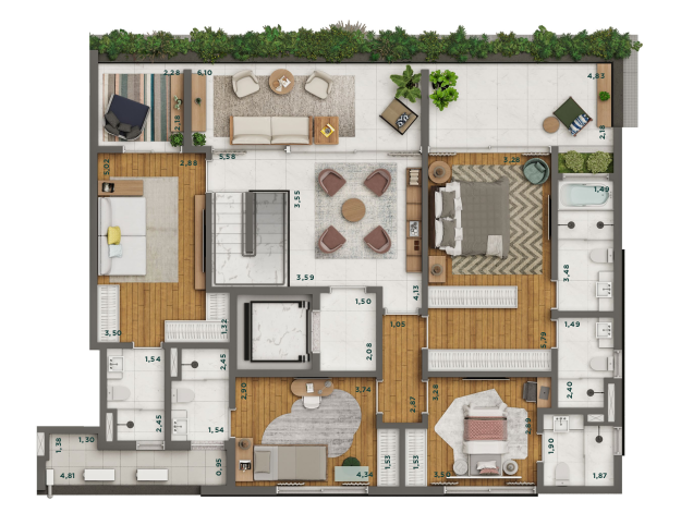 Planta Cobertura duplex · 4 suítes