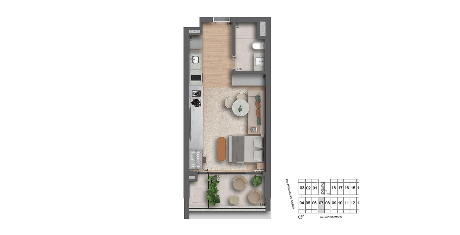 Planta Studio · 41 m²