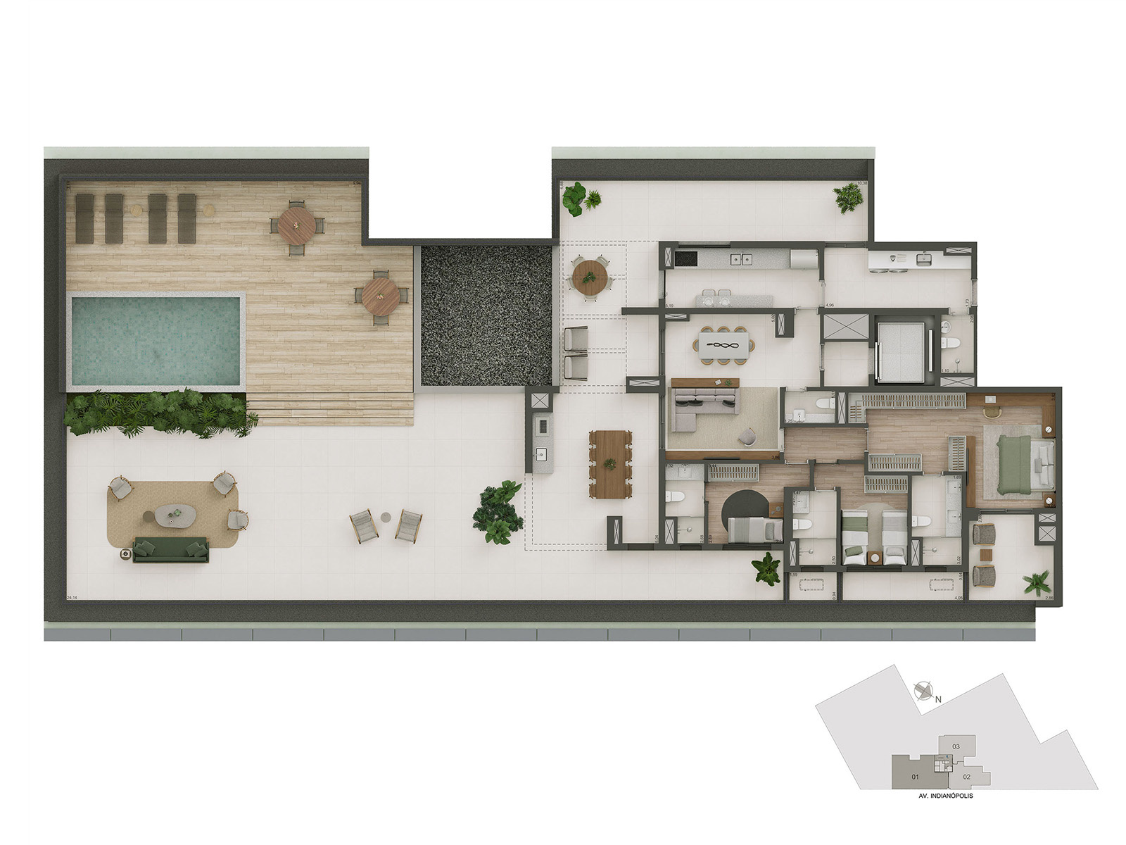 Planta Garden · 3 suítes · 476 m²