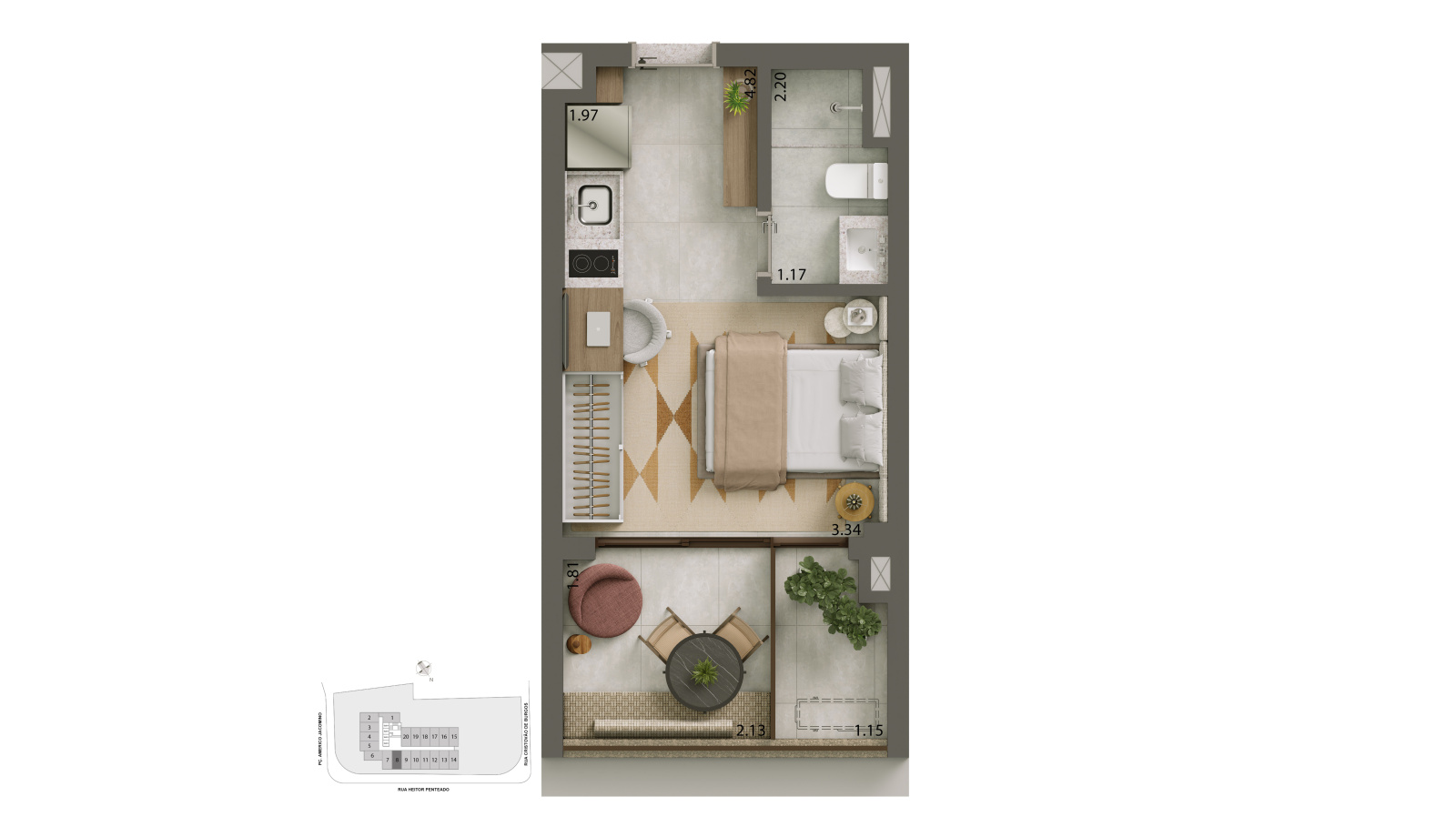 Planta Studio · 27 m²