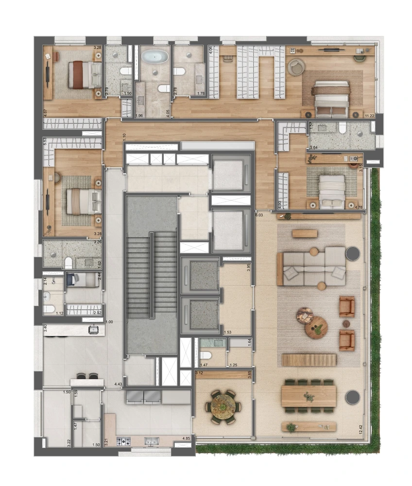 Planta 4 suítes · 361 m²