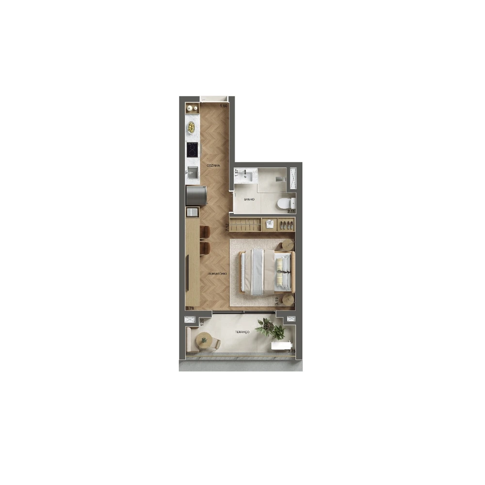 Planta Studio · 30 m²