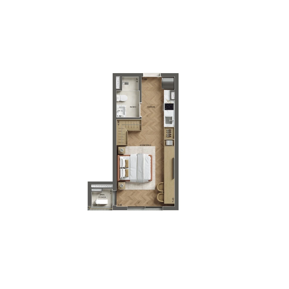 Planta Studio · 31 m²