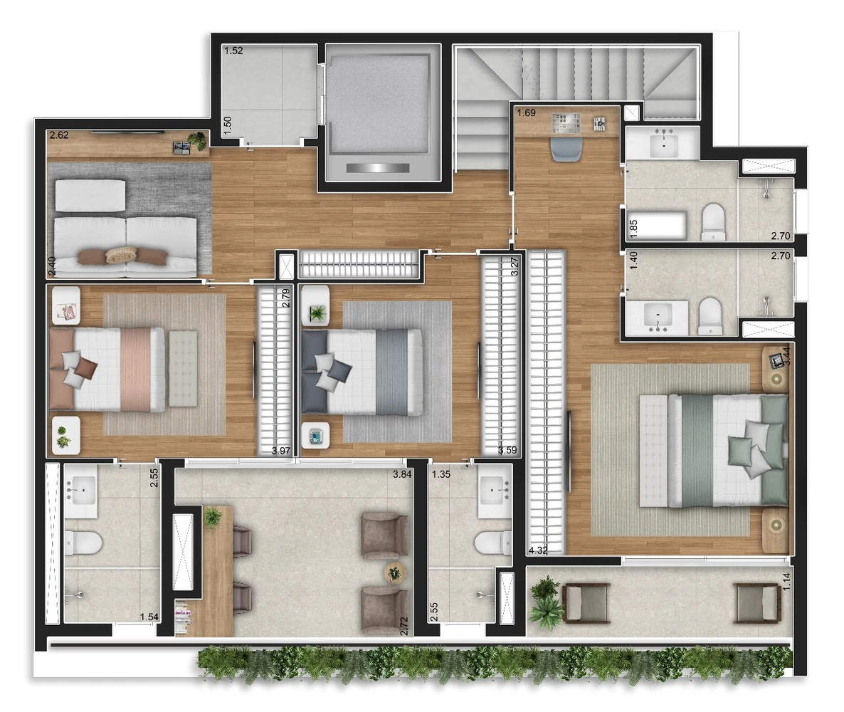 Planta Duplex · 3 suítes · 244,6 m²
