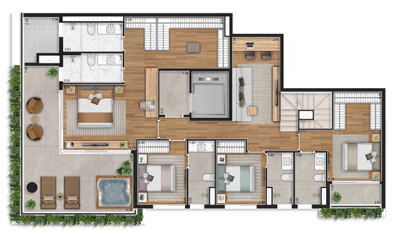 Planta Duplex · 4 suítes · 305 m²