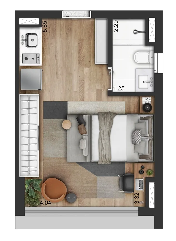 Planta Studio · 25 m²
