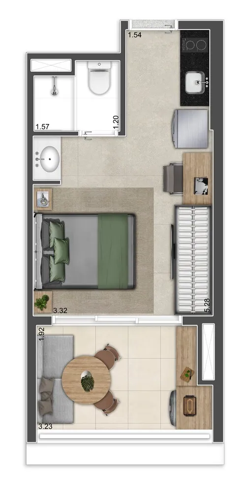 Planta Studio · 26 m²