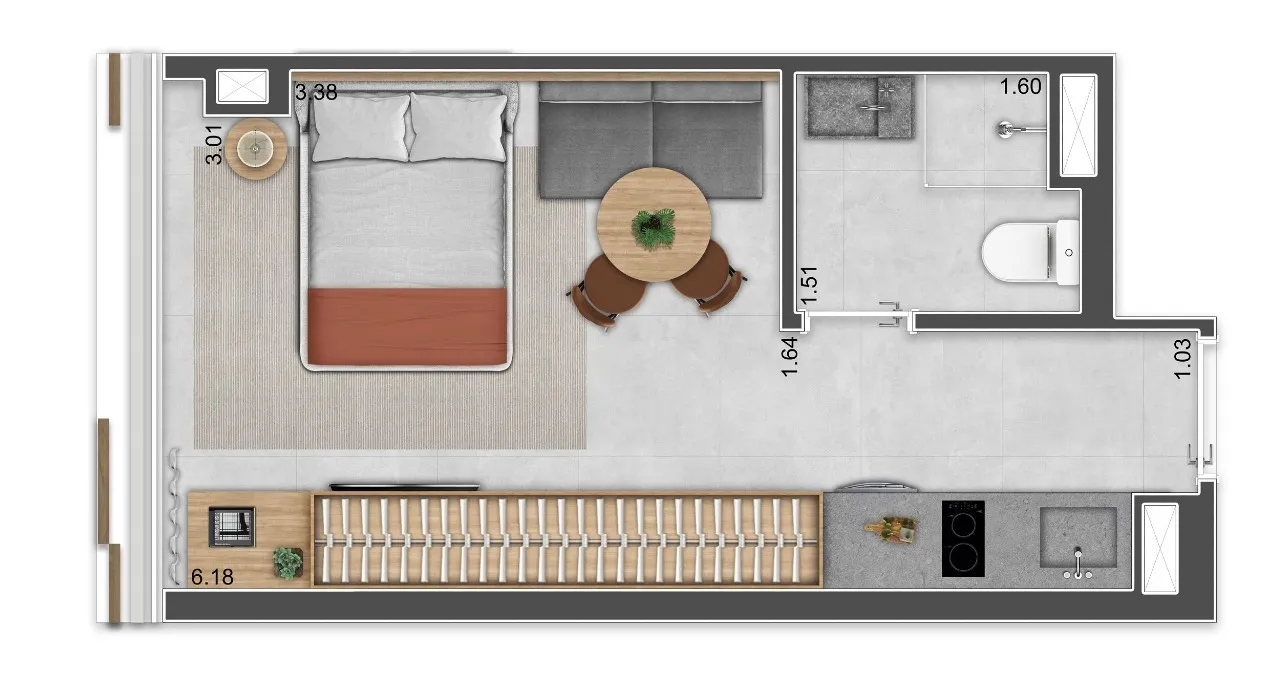 Planta Studio · 23 m²