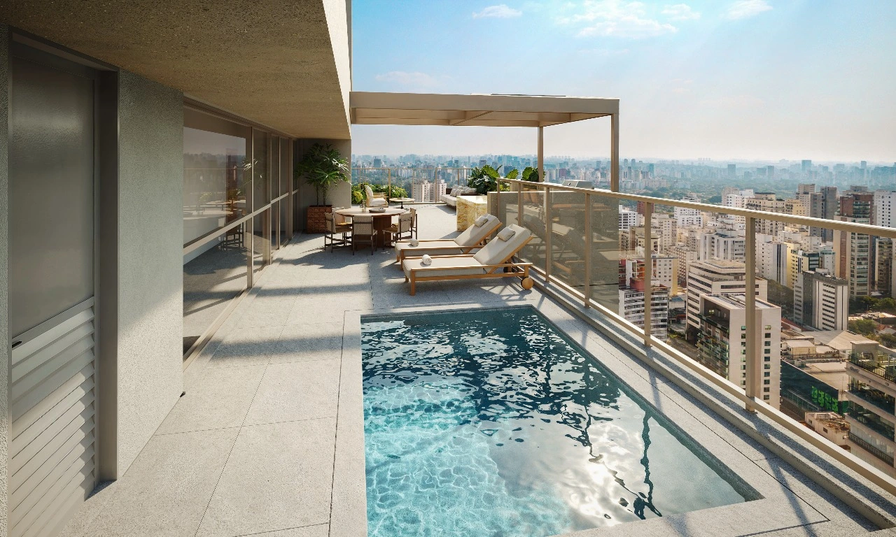 Piscina e solarium - Cobertura Duplex 588m² — apartamento decorado do Eterno Paraíso