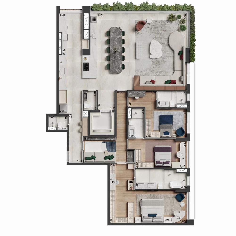 Planta Torre Alba · 4 suítes · 183 m²