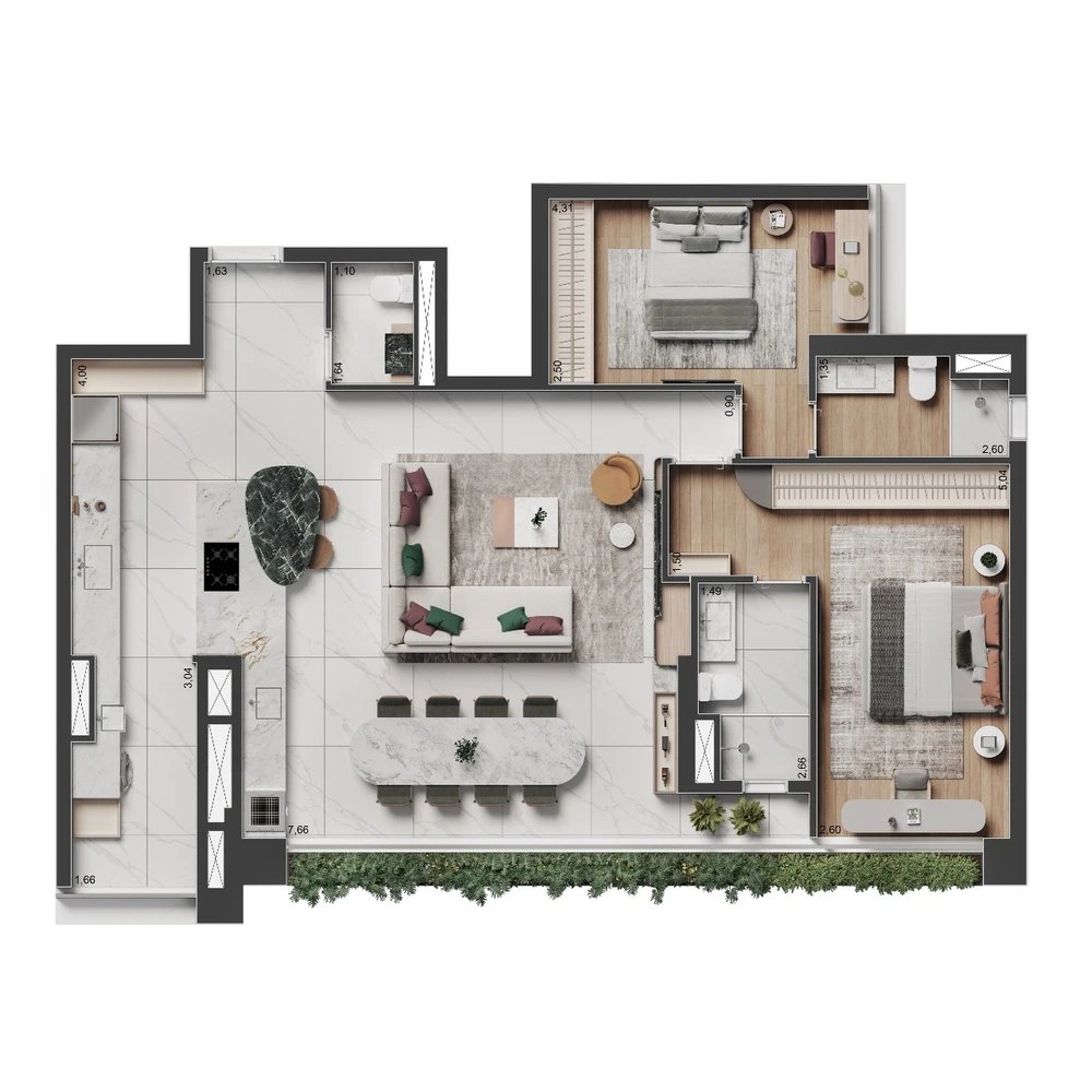 Planta Torre Savi · 2 suítes · 107 m²