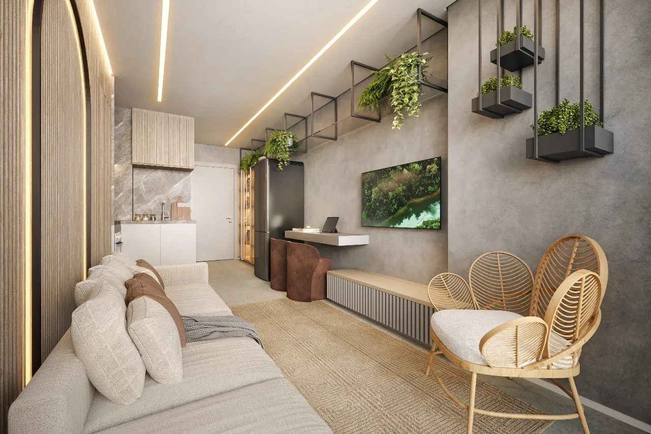 Living 33m² — apartamento decorado do The Collection Ibirapuera