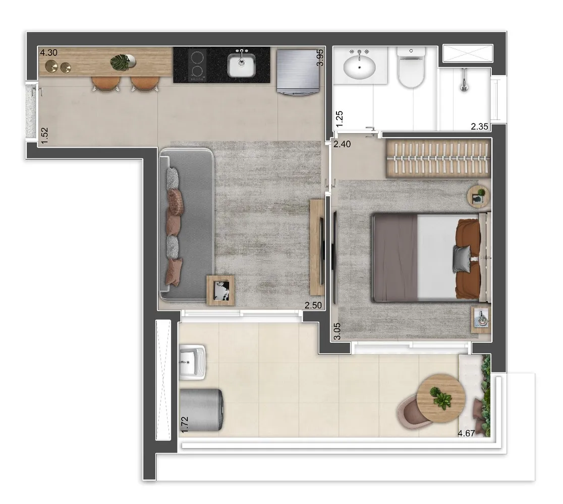 Planta 1 suíte · 36 m²